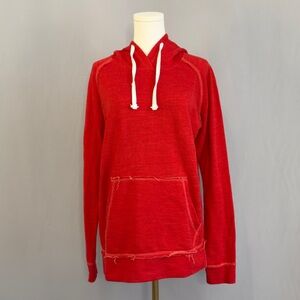 J. America vibrant red hoodie with kangaroo pocket & distressed hem details